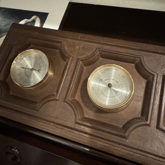 Vintage MCM Brown Wall Clock Set barometer - Picture 4 of 5